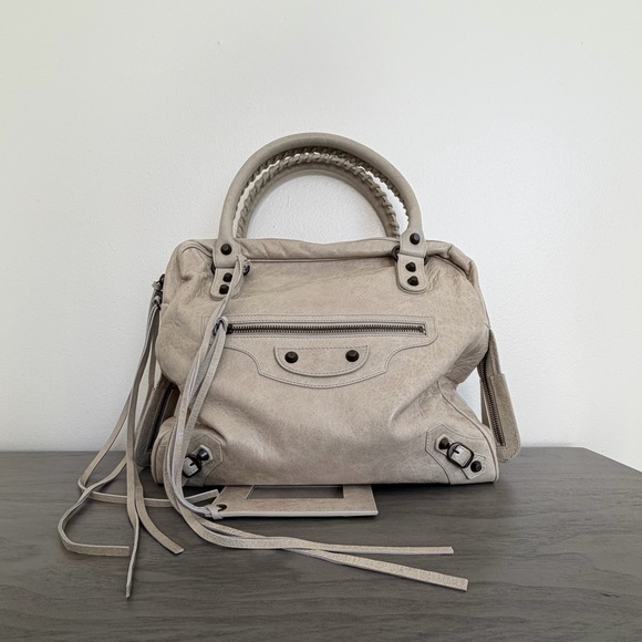 Balenciaga Handbags - Balenciaga Motocross Classic Bowling Bag | Neutral Lambskin